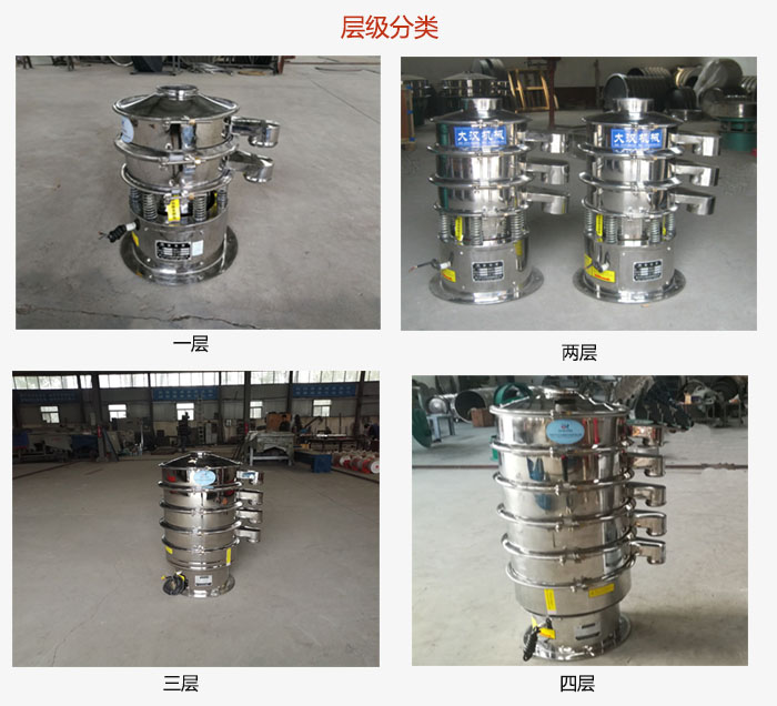 小型不銹鋼振動篩層級展示：一層，兩層，三層，四層等。