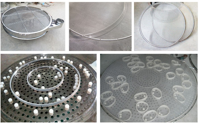 旋振篩換網(wǎng)1，去除舊網(wǎng)。2，將新的篩網(wǎng)平鋪在網(wǎng)架上。3，用束環(huán)固定篩網(wǎng)。3，拉緊篩網(wǎng)并擰緊束環(huán)，換網(wǎng)完成。