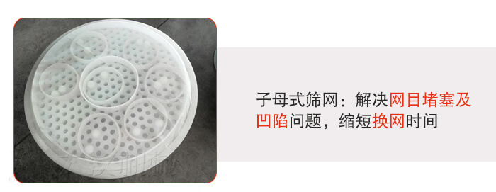 塑料防腐蝕振動篩采用子母扣式網(wǎng)架可安裝彈跳球進行清網(wǎng)，解決篩網(wǎng)堵塞問題。